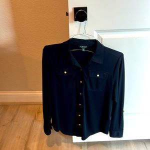 Lauren Ralph Lauren navy blue dress shirt Petite Large